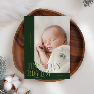 Tiny Toes Big Joy Green Photo Birth Announcement