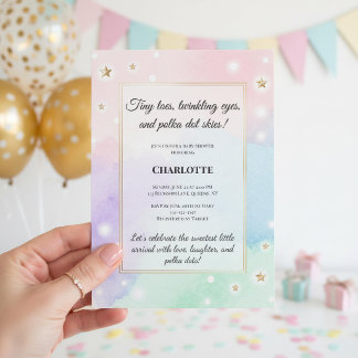 Tiny Toes Polka Dot Baby Shower Luxury Pastel Invitation