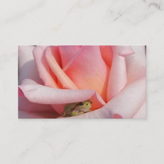 Tiny Tree Frog in Pink Rose Business Card (Front)