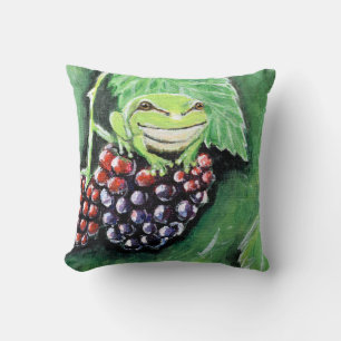 Tiny Tree Frog on a Blackberry Painting Cushion