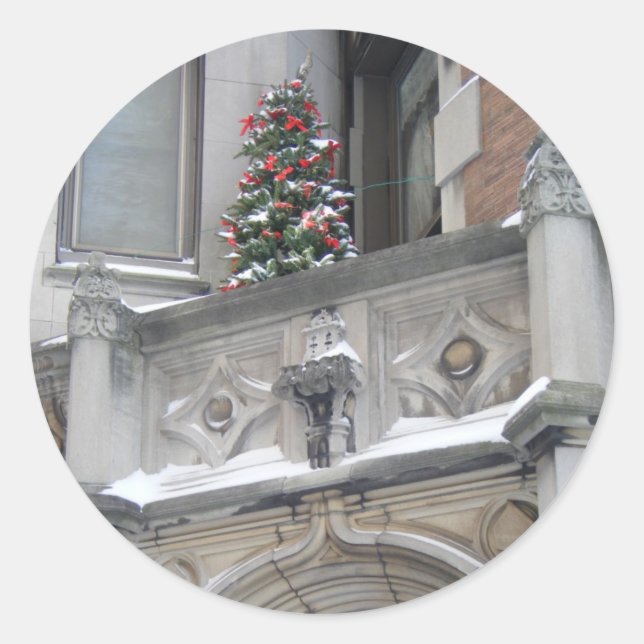 Tiny Tree Upper West Side NYC Christmas Holiday Classic Round Sticker (Front)