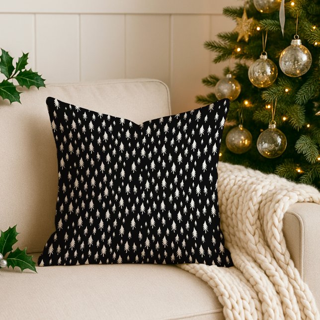 Tiny Trees | Modern Black and White Holiday Cushion (Creator Uploaded)