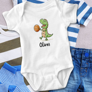 Tiny Trex Playing Basketball Baby Bodysuit