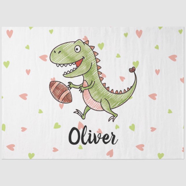 Tiny Trex Playing Football Personalised Tissue Paper (Front)