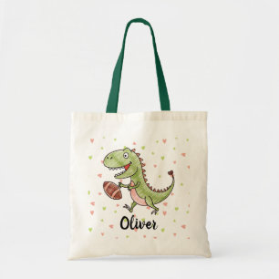Tiny Trex Playing Football Personalised Tote Bag