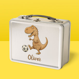 Tiny Trex Playing Soccer Personalised Metal Lunch Box