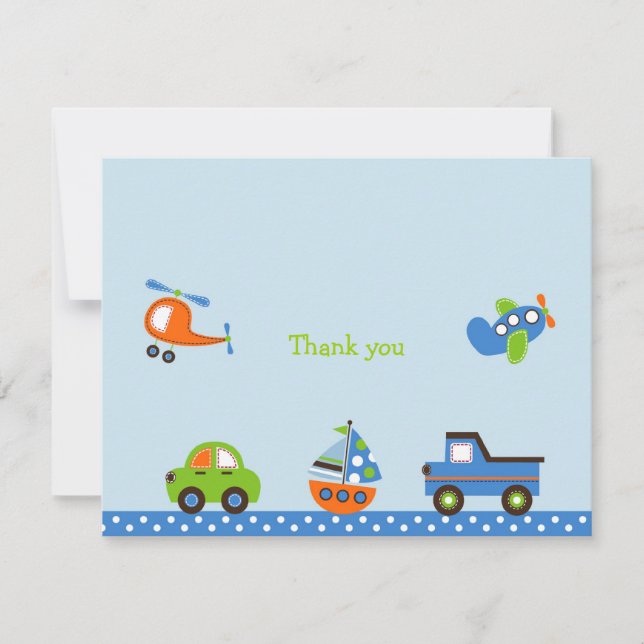Tiny Trips Transportation Thank You Note Cards (Front)