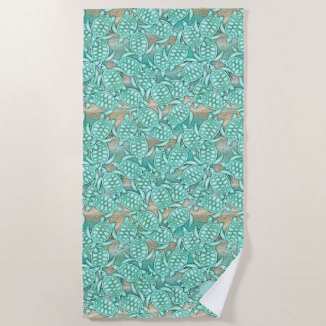 Tiny Turtles Sea and Sand Monogram ID696 Beach Towel (Front)