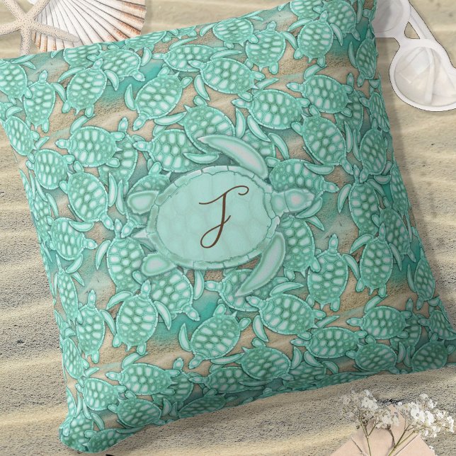 Tiny Turtles Sea and Sand Monogram ID696 Cushion (Creator Uploaded)