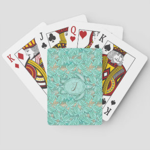Tiny Turtles Sea and Sand Monogram ID696 Playing Cards