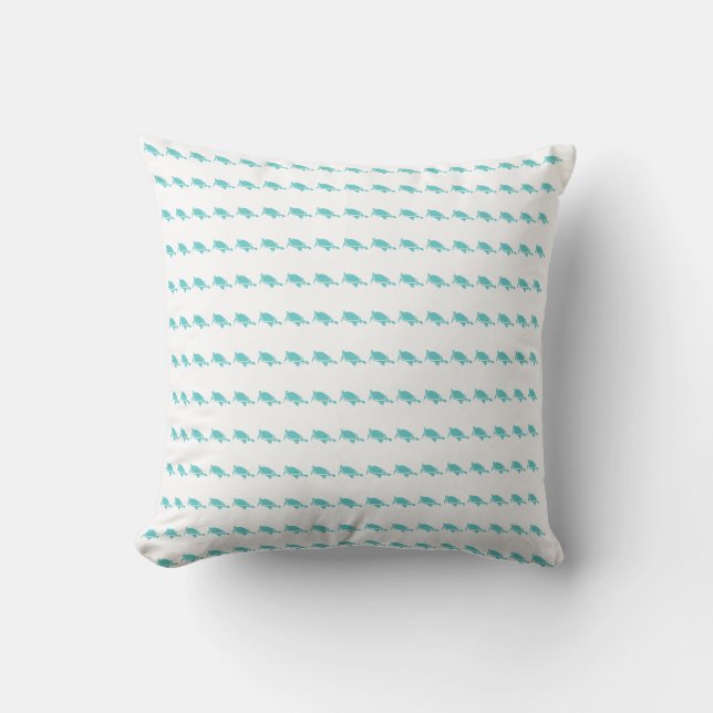 tiny  turtles teal /aqua on white PILLOW (Front)