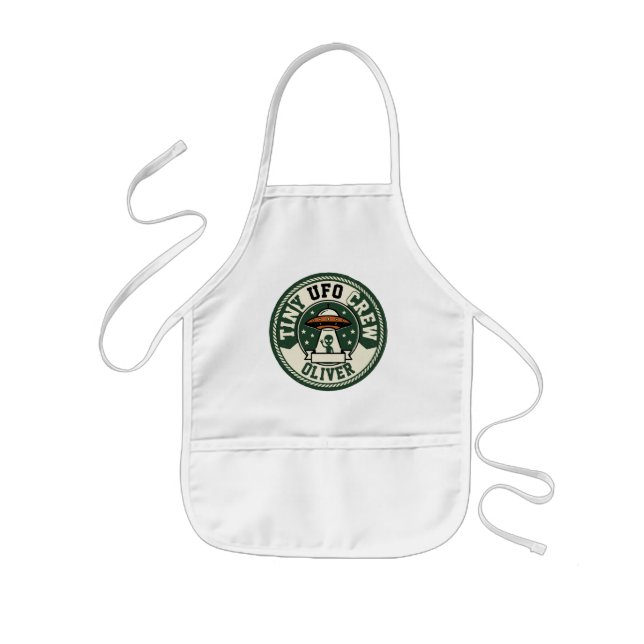 Tiny UFO Crew Sci-Fi Alien Patch Kids Apron (Front)