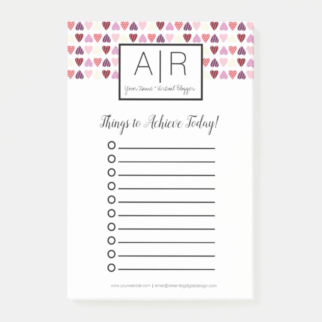 Tiny Valentines Day Patterned Hearts Post-it Notes (Front)