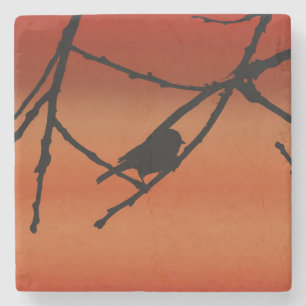 Tiny Verdin Silhouette On The Summer Sunset Stone Coaster