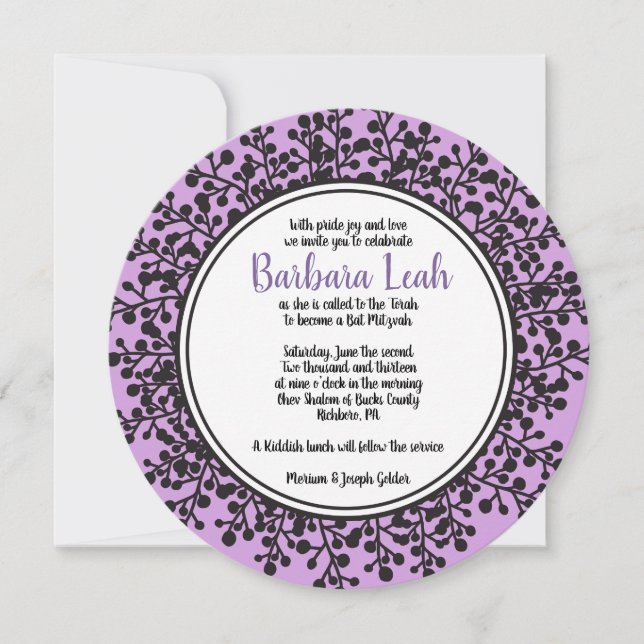 TINY VINES Circular Bat Mitzvah Invitation (Front)