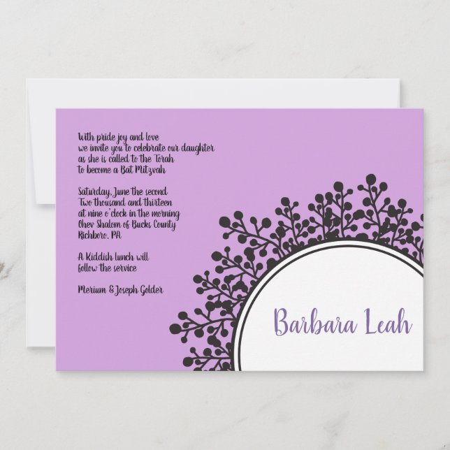 TINY VINES Circular Bat Mitzvah Invitation (Front)