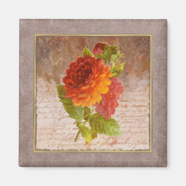 Tiny Vintage Floral Print Zinnia Magnet (Front)