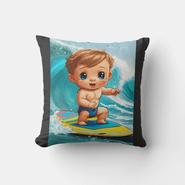 Tiny Wave Rider – Baby Surfer Vibes Cushion (Front)