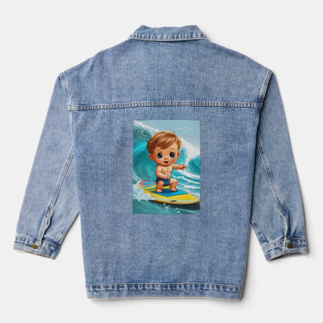 Tiny Wave Rider – Baby Surfer Vibes Denim Jacket (Back)