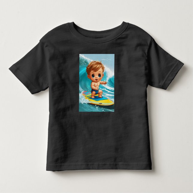 Tiny Wave Rider – Baby Surfer Vibes Toddler T-Shirt (Front)
