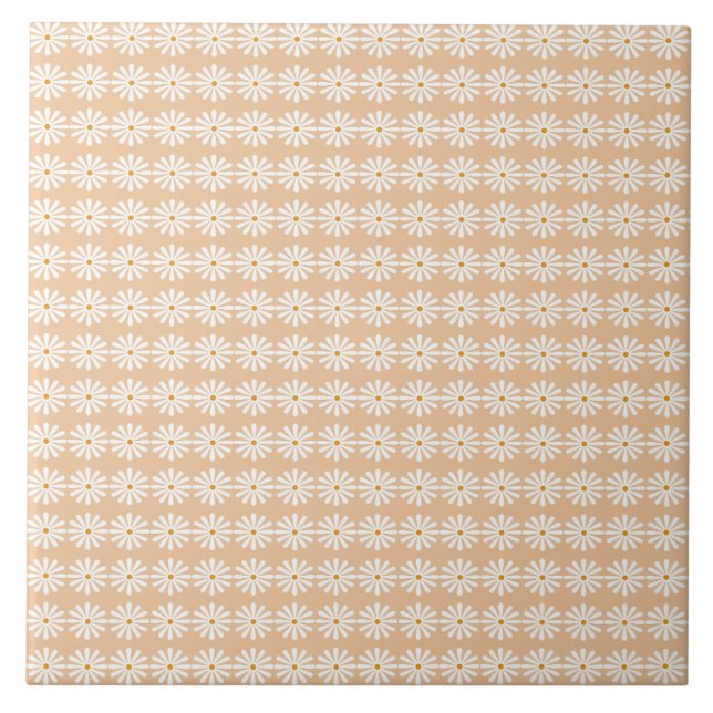 Tiny White daisies on peachy pink Ceramic Tile (Front)