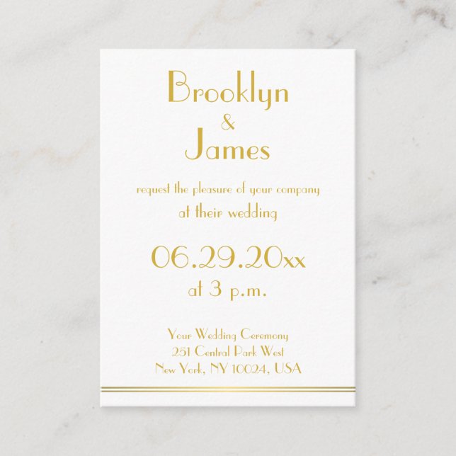 Tiny White Golden Great Gatsby Wedding Invitations (Front)