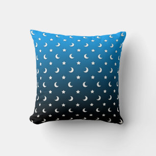 Tiny White Stars and Moons on Blue Cushion