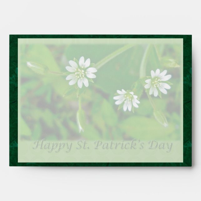 Tiny White Wildflower St. Patrick's Day Envelopes (Front)