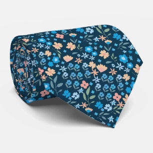 Tiny Wild Floral Blue Navy Pattern Wedding Tie