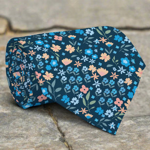 Tiny Wild Floral Blue Navy Pattern Wedding Tie