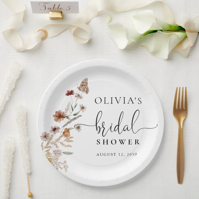 Tiny Wildflower Bridal Shower Paper Plate (Wedding)