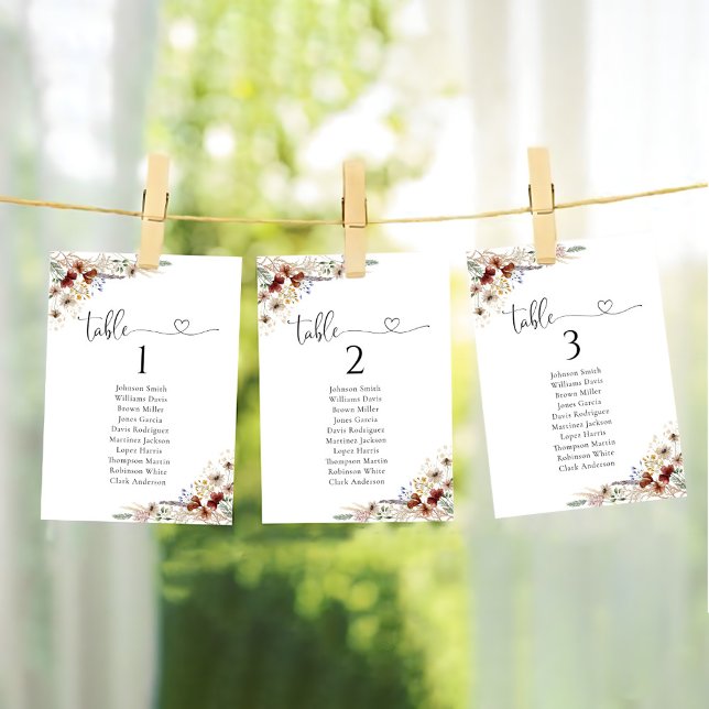 Tiny Wildflower Wedding Table Seating Chart Cards (Creator Uploaded)
