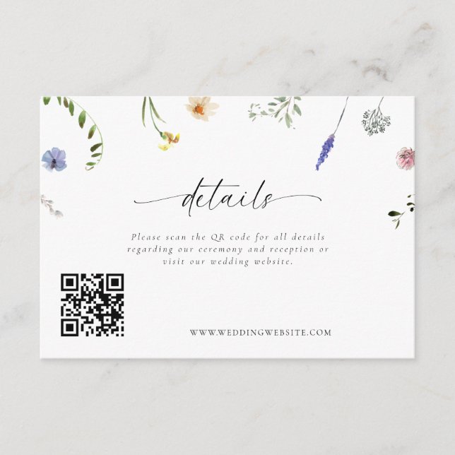 Tiny Wildflowers Wedding Details Enclosure Card (Front)