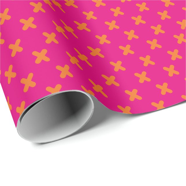 Tiny Xs Orange on Hot Pink Wrapping Paper (Roll Corner)