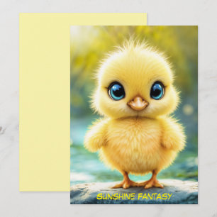Tiny yellow chick dreamy golden light nature art invitation