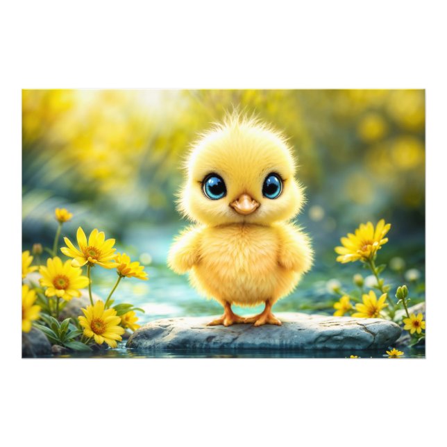 Tiny yellow chick dreamy golden light nature art photo print (Front)