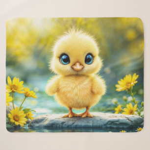 Tiny yellow chick dreamy golden light nature art sherpa blanket