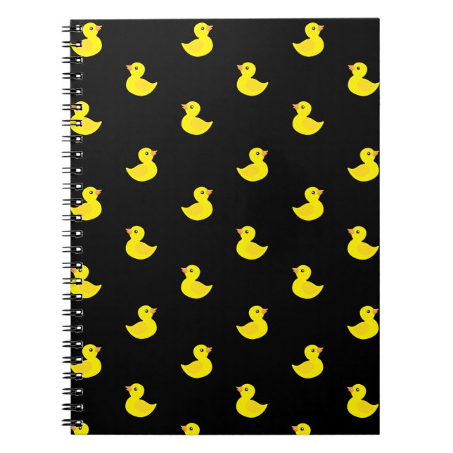 Tiny Yellow Duck on Black Background Notebook (Front)
