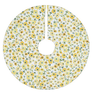 Tiny Yellow Flowers: Watercolor Seamless. Brushed Polyester Tree Skirt