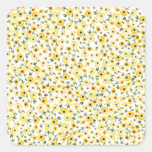 Tiny Yellow Flowers: Watercolor Seamless. Square Sticker