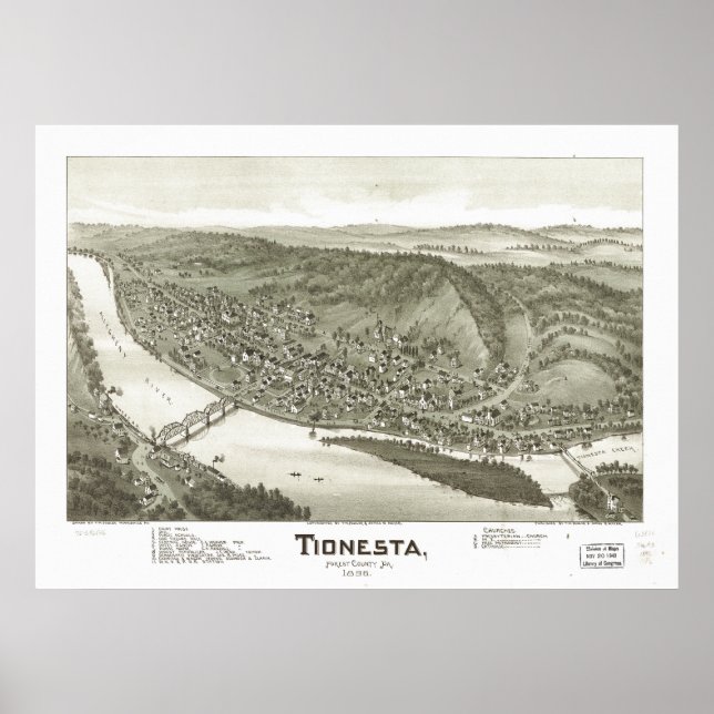Tionesta Pennsylvania 1896 Antique Panoramic Map Poster (Front)