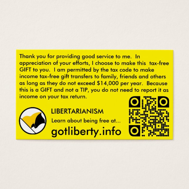 Tip and Gift like a Libertarian Business Card (Front)