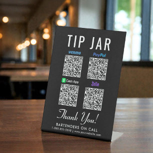 Tip Jar QR Code Venmo Paypal Cashapp Zelle Pedestal Sign