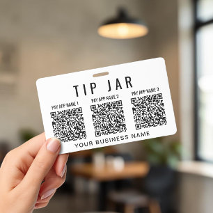 Tip Jar QR Codes Multiple Payment Apps ID Badge