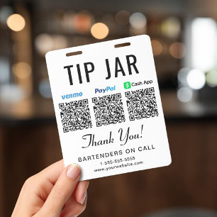 Tip Jar Venmo PayPal Cash App QR Codes Tipping ID Badge