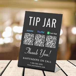 Tip Jar Venmo Paypal Cashapp QR Codes Black Pedestal Sign