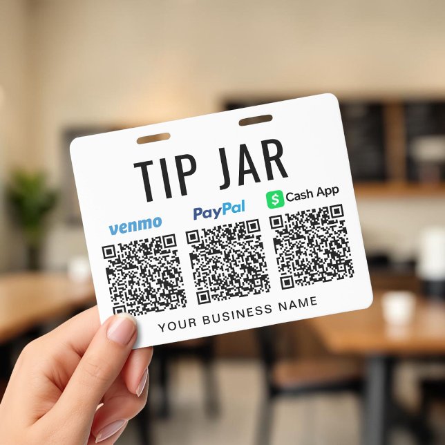 Tip Jar Venmo PayPal CashApp QR Codes Tipping ID Badge (Tip Jar Venmo PayPal CashApp QR Codes Tipping Badge)
