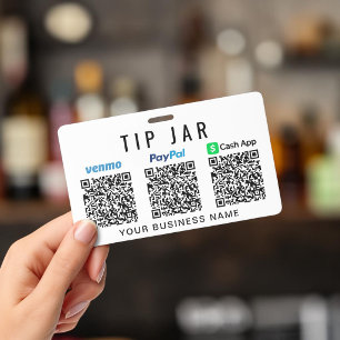 Tip Jar Venmo PayPal CashApp QR Codes Tipping ID Badge