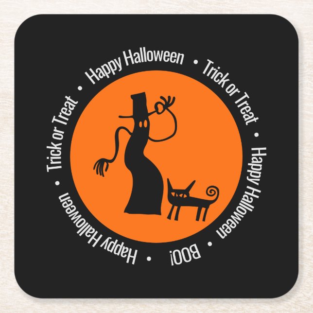 Tip o' the Hat Happy Halloween Black Paper Coaster (Front)