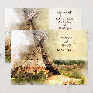 Tipi and Heart Arrow Boho Teepee Wedding Invitation